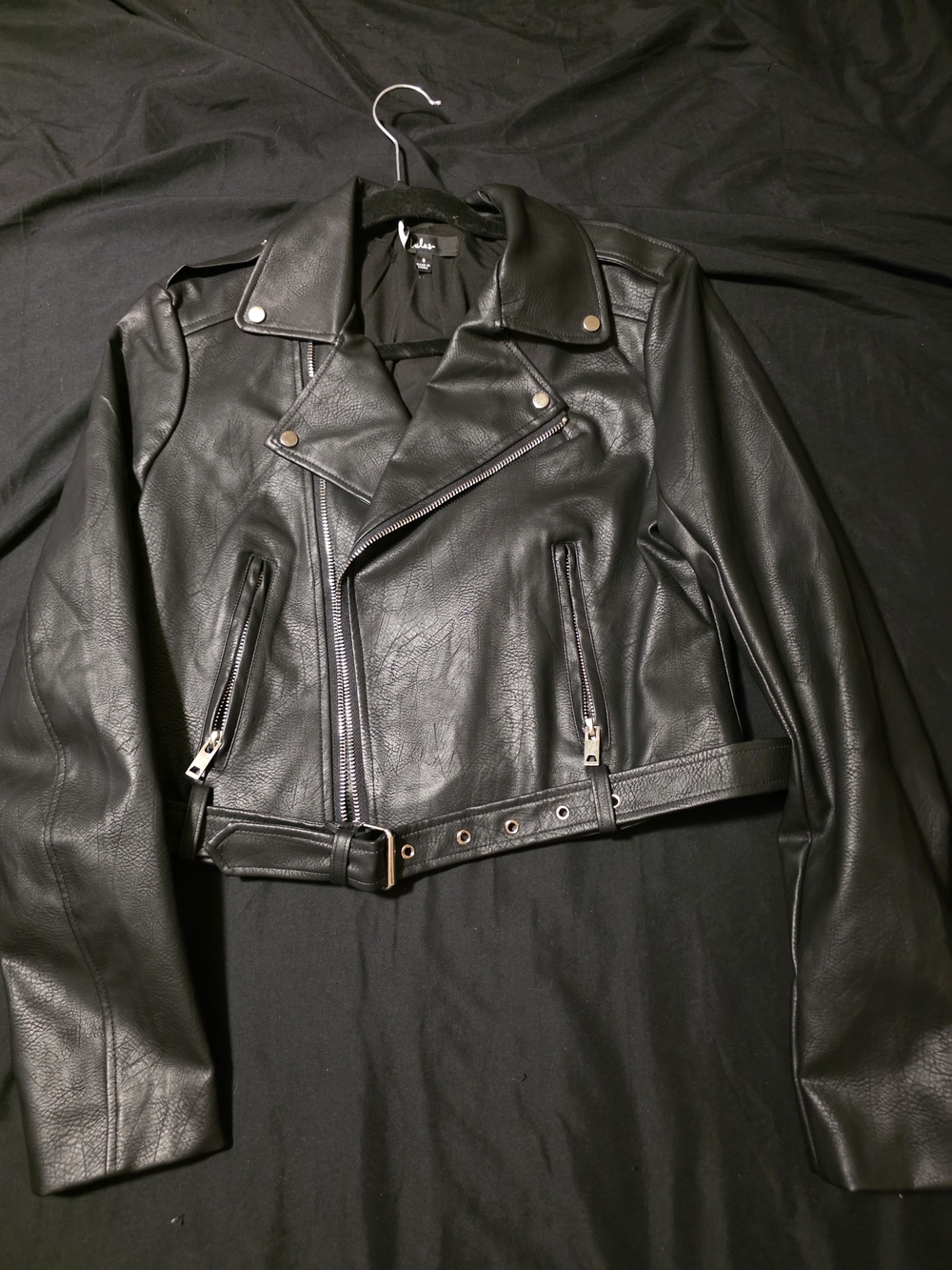 Lulu's Black Faux Leather Biker Jacket with Belt